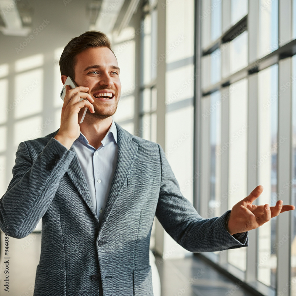 Confident Businessman Talking On Smartphone In Modern Office Confident Businessman Talking On Smartphone In Modern Office
