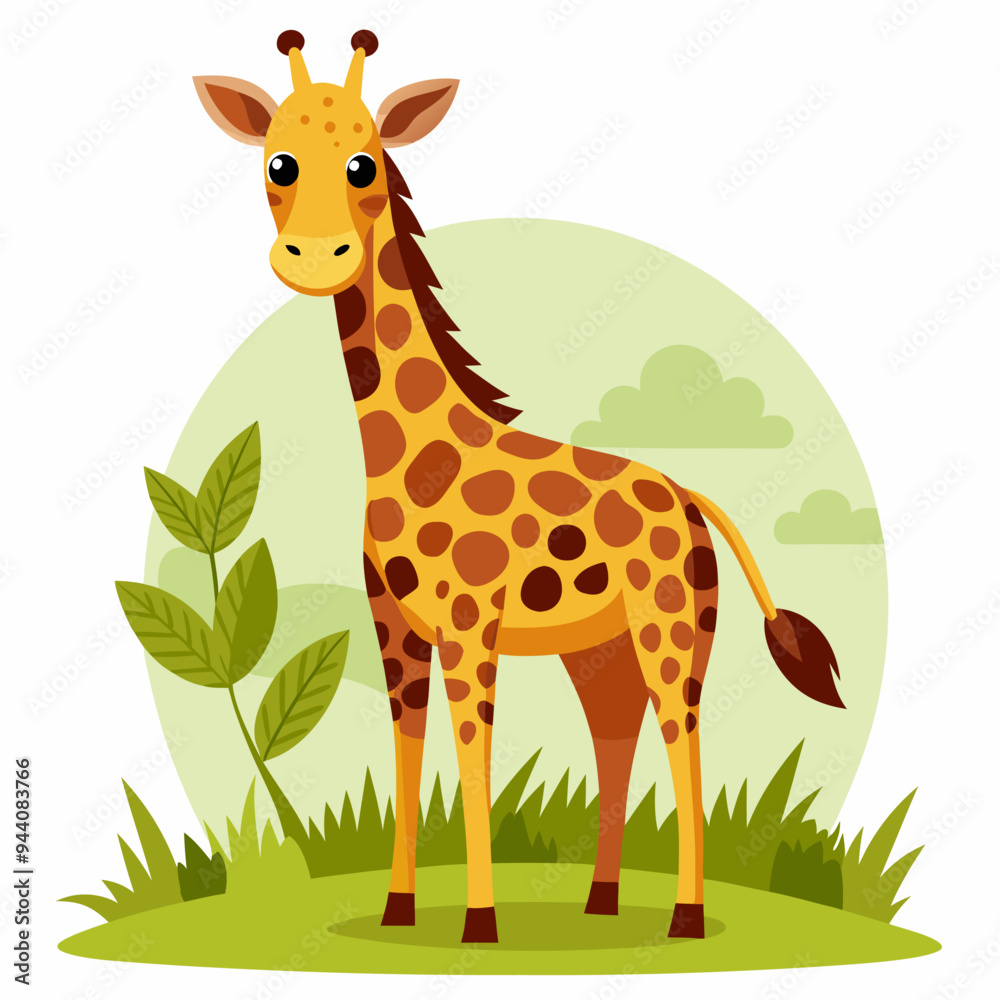Obraz premium A Cartoon Giraffe Standing in a Grassy Meadow