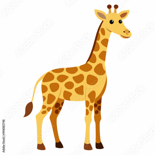 Cartoon Giraffe with Brown Spots and Long Neck