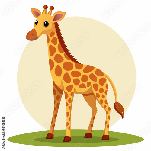 Cartoon Giraffe Standing on Green Grass