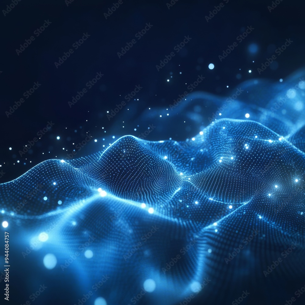 Abstract Blue Digital Wave with Glowing Particles, digital art, abstract background, technology Abstract Blue Digital Wave with Glowing Particles, digital art, abstract background, technology