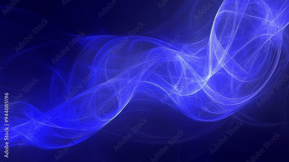 Fototapeta premium Abstract Blue Flowing Lines, Digital Art, Fractal, Line Art, Flow, Abstract, Blue