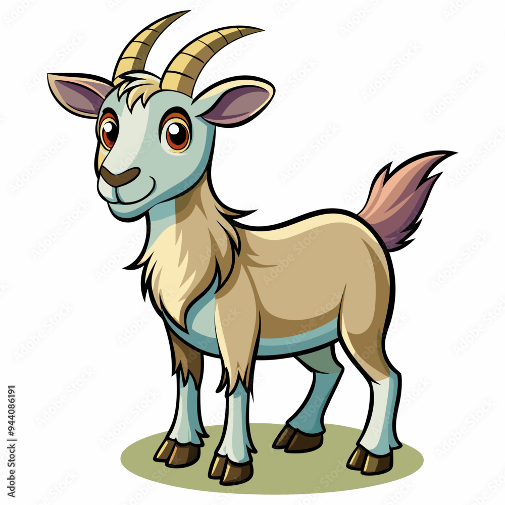 Obraz premium Cartoon Illustration of a Friendly Goat with Big Eyes