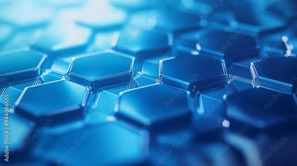 Fototapeta premium Abstract Blue Hexagon Pattern, 3D Rendering, Geometric Shapes, Digital Art, Technology, Background, Design