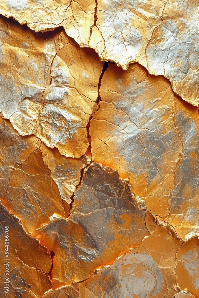 Fototapeta premium A close-up image of cracked gold and silver leaf