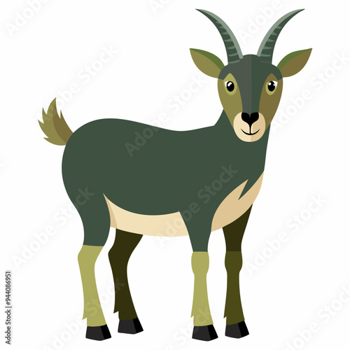 Cartoon Illustration of a Gray Goat with Horns