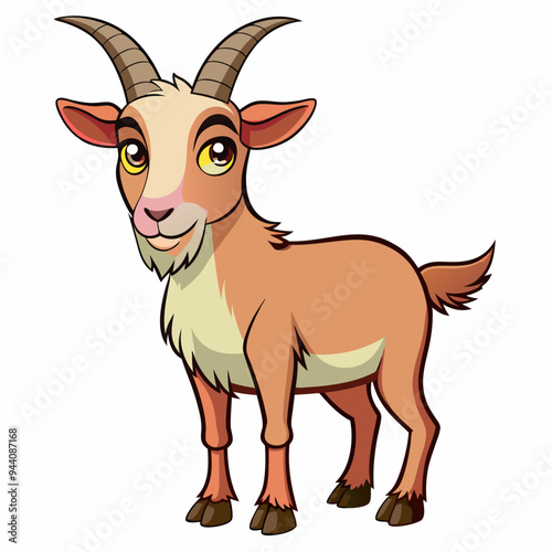 Cartoon Illustration of a Brown and White Goat
