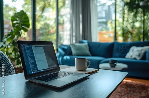 modern home office setup with an open laptop on the desk,workspace