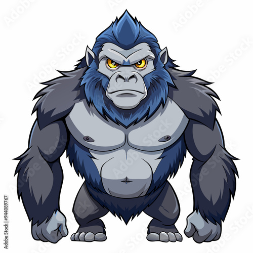Cartoon Illustration of a Muscular Blue-Haired Gorilla