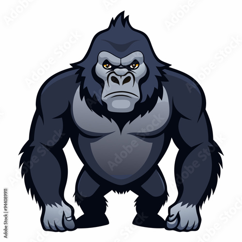 Cartoon Illustration of a Powerful Gorilla with a Serious Expression