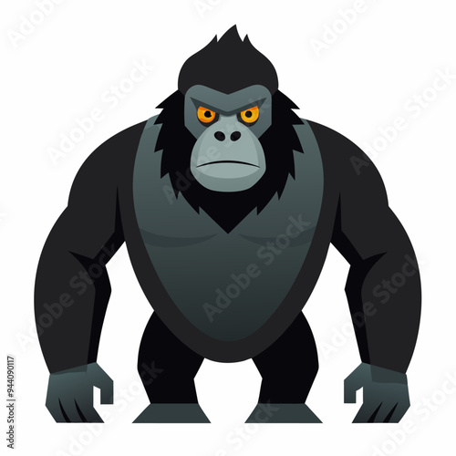 Cartoon Illustration of a Powerful Black Gorilla with Yellow Eyes