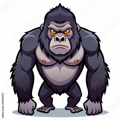 Angry Cartoon Gorilla Standing with Fists Clenched