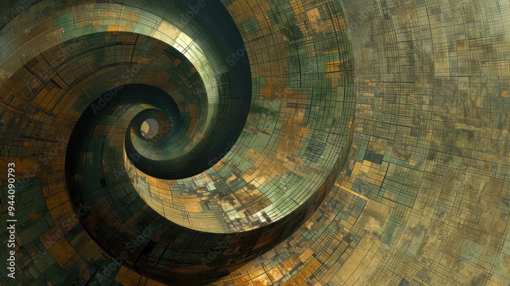 Abstract Artwork with Geometric Designs, Fibonacci Spirals, Intricate Patterns in Mixed Media Art- High-Resolution Images for Graphic Design and Wall Art Abstract Artwork with Geometric Designs, Fibonacci Spirals, Intricate Patterns in Mixed Media Art- High-Resolution Images for Graphic Design and Wall Art