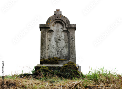 PNG Ancient moss-covered gravestone monument