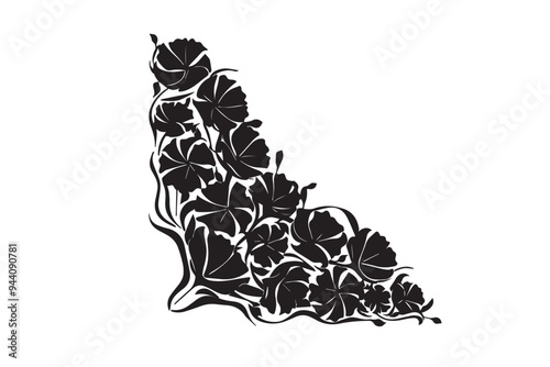 Black flowers corner decoration isolated on White background. Vector illustration photo