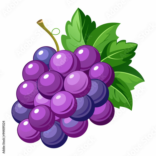 A Cluster of Purple Grapes with Green Leaves
