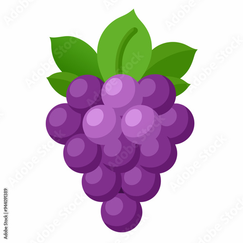 A Bunch of Purple Grapes with Green Leaves