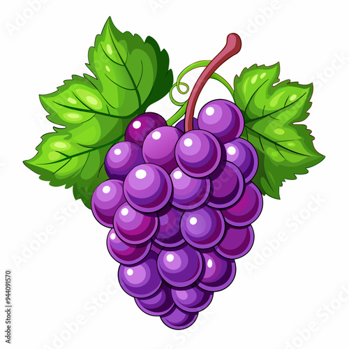A Cluster of Ripe Purple Grapes with Green Leaves