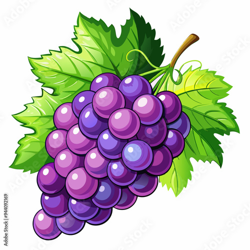A Bunch of Purple Grapes with Green Leaves