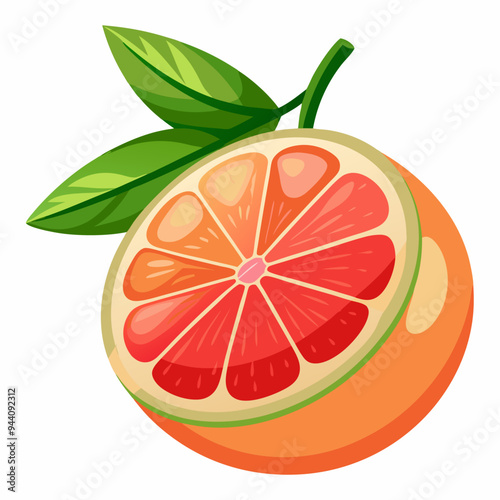 A Sliced Grapefruit with Green Leaves
