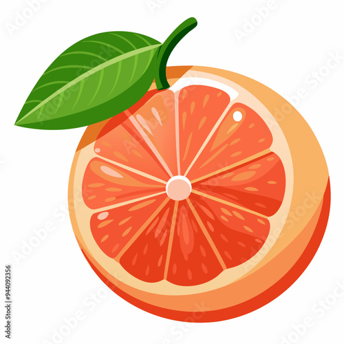 A Single Slice of Grapefruit with a Green Leaf