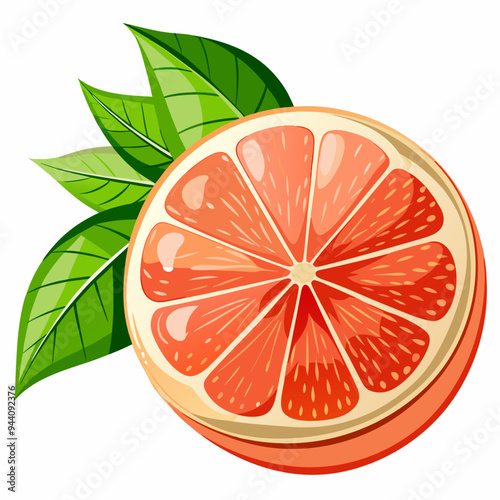 A Sliced Grapefruit with Green Leaves
