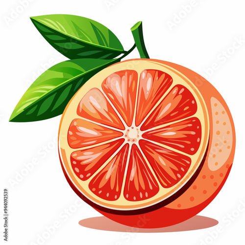 Half a Grapefruit with Green Leaves