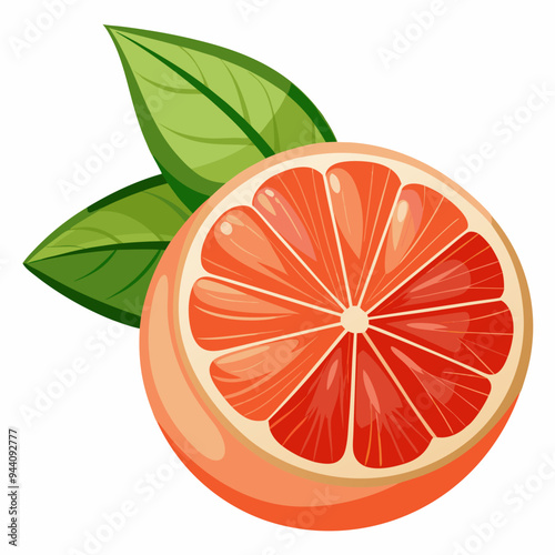 A Sliced Grapefruit with Green Leaves