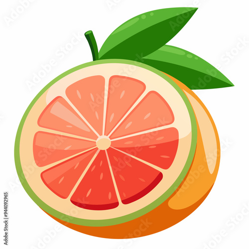 Half a Grapefruit with Green Leaves
