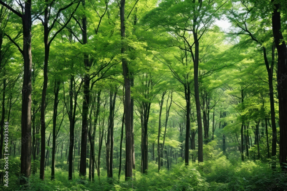 A close-up view of a lush green forest with towering trees and dense foliage representing the natural beauty A close-up view of a lush green forest with towering trees and dense foliage representing the natural beauty