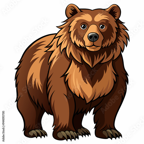 Cartoon Illustration of a Brown Bear Standing on a White Background