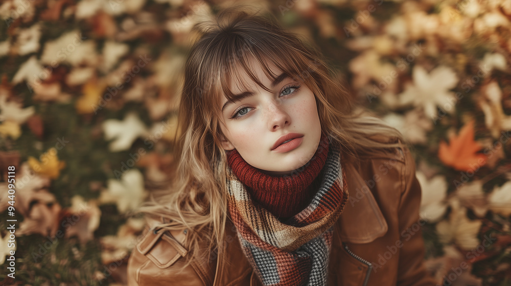 Young Woman Fashion Model in Cozy Autumn Attire Outdoors Young Woman Fashion Model in Cozy Autumn Attire Outdoors