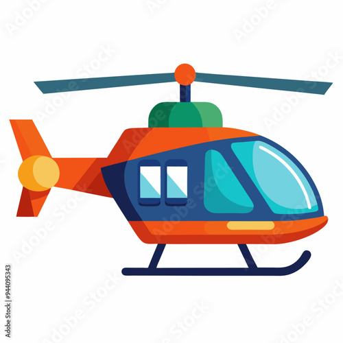 A cartoon illustration of a red and blue helicopter