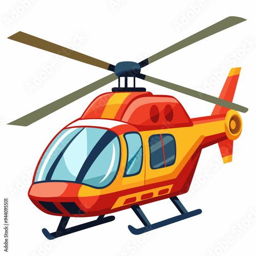 Red and Yellow Cartoon Helicopter with Rotor Blades