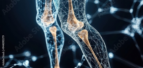 Leg bone structure, intricate anatomy close-up, 3D render
