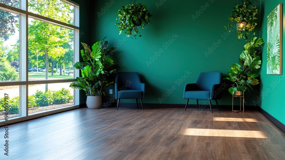 A serene portrait studio featuring soft lighting and calming colors