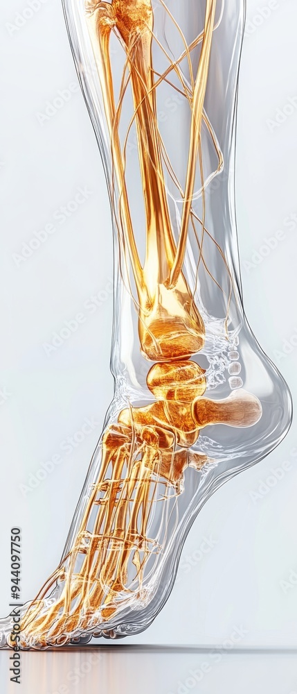 Close-up foot bones, detailed tarsals and metatarsals, 3D illustration Close-up foot bones, detailed tarsals and metatarsals, 3D illustration