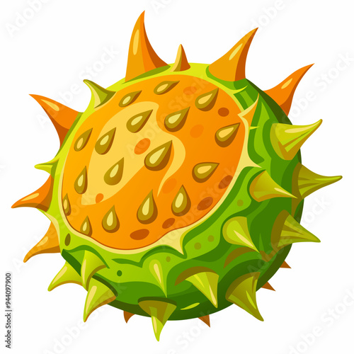 A Spiky Green and Orange Fruit with Seeds