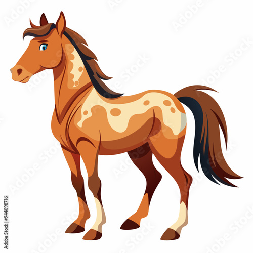 A Cartoon Illustration of a Brown and White Spotted Horse