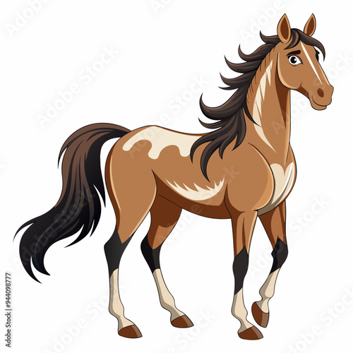 Cartoon Illustration of a Brown and White Horse