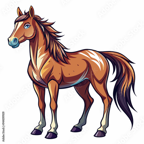 A Cartoon Illustration of a Brown Horse with Blue Eyes and a Long Tail