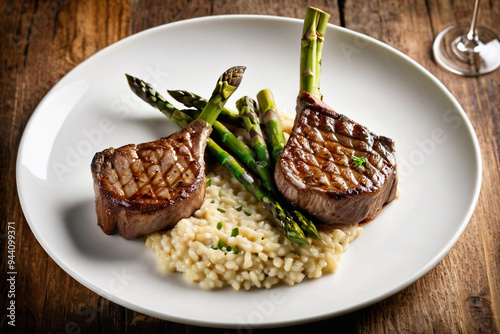 A plate of meat with a side of mashed potatoes and vegetables. The meat is cooked and seasoned perfectly, and the vegetables are roasted. food restaurant menu. 