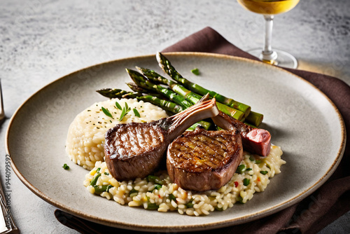 A plate of meat with a side of mashed potatoes and vegetables. The meat is cooked and seasoned perfectly, and the vegetables are roasted. food restaurant menu. 