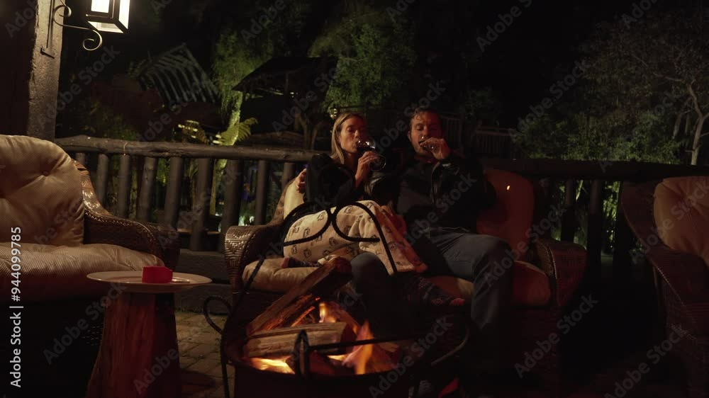 Romantic young couple drinking wine in front of a fireplace Romantic young couple drinking wine in front of a fireplace