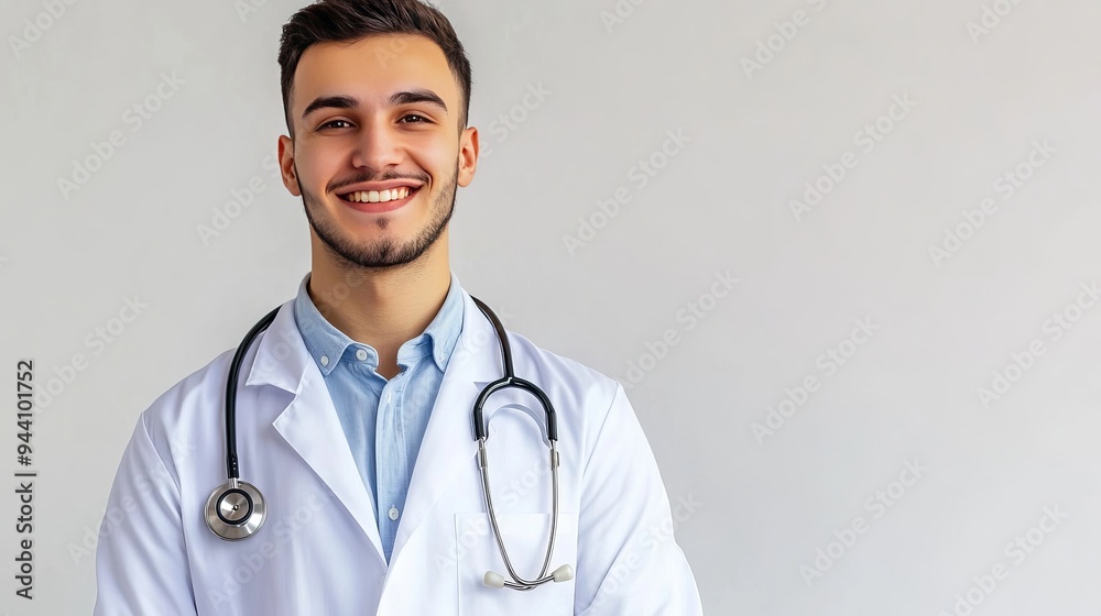 Med pro smiles in white coat Med pro smiles in white coat