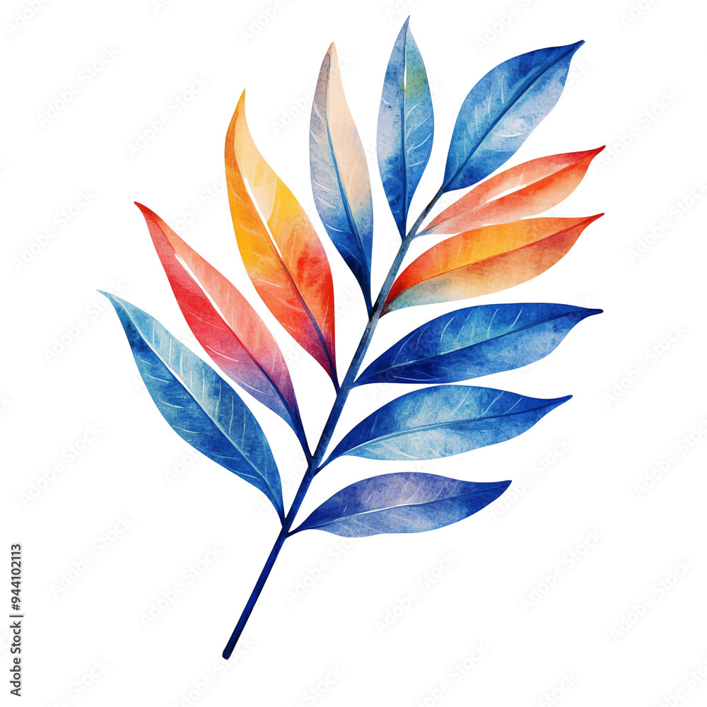 Fototapeta premium Vibrant watercolor leaf with artistic colors, perfect for nature themes and creative projects.