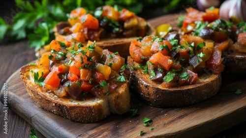 Veggie stew on toast, with garlic and spices.