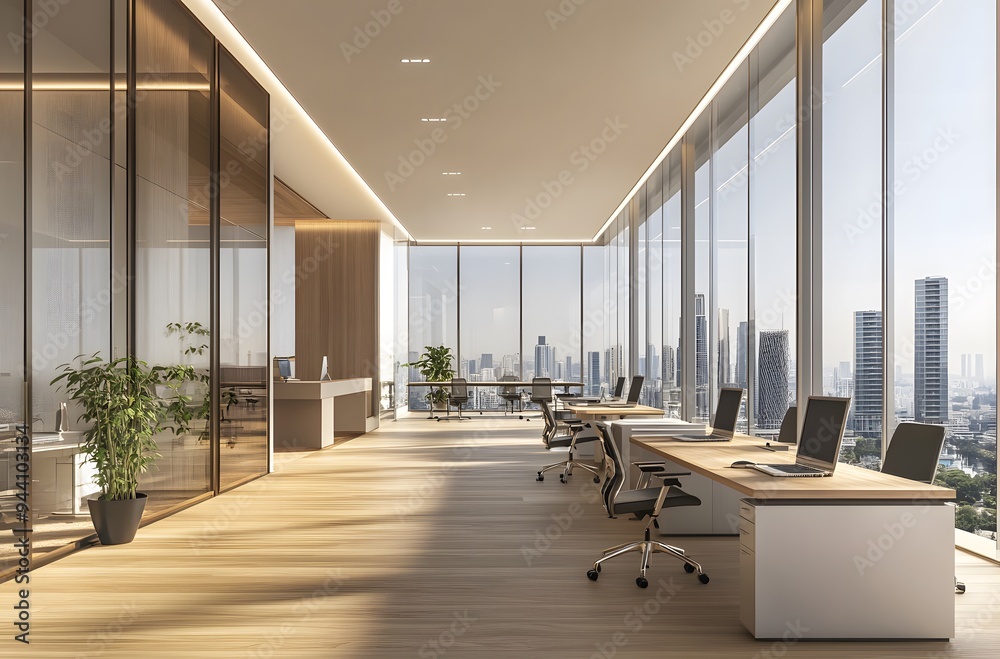 Fototapeta premium Modern office interior with desks and chairs,workspace