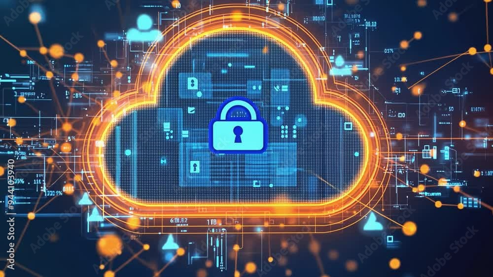 Cloud computing security with padlock symbol protecting data in the cloud Cloud computing security with padlock symbol protecting data in the cloud