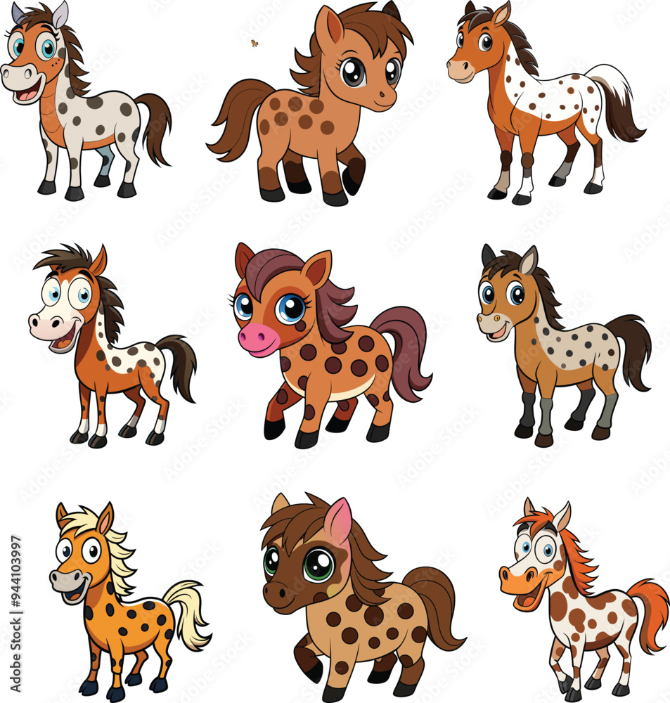 Fototapeta premium set of cartoon Crazy appaloosa horse vector illustration